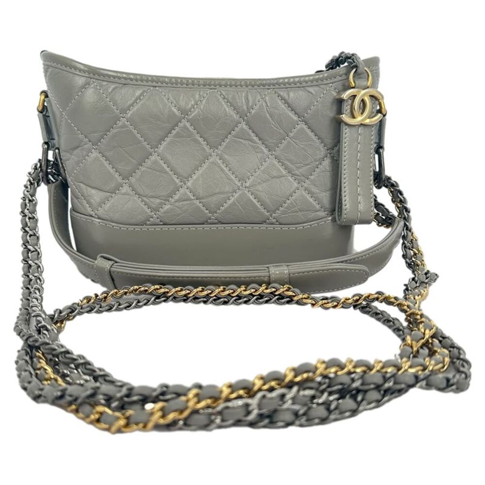 Chanel Small Gabrielle Hobo Bag in Grey Leather